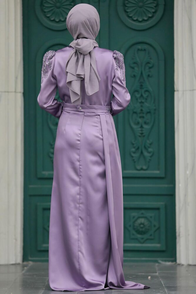 Satin Lila Modest Islamic Clothing Evening Dress 41312LILA - 4