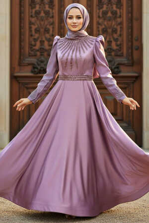 Neva Style - Satin Lila Modest Islamic Clothing Wedding Dress 22840LILA - 1
