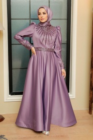 Neva Style - Satin Lila Modest Islamic Clothing Wedding Dress 22840LILA - Thumbnail