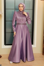 Neva Style - Satin Lila Modest Islamic Clothing Wedding Dress 22840LILA - Thumbnail