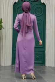 Neva Style - Satin Lila Muslim Bridal Dress 5940LILA - Thumbnail