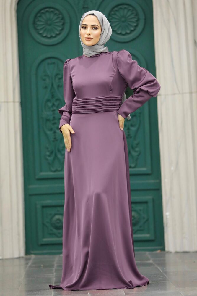 Satin Lila Muslim Bridesmaid Dress 4171LILA - 1