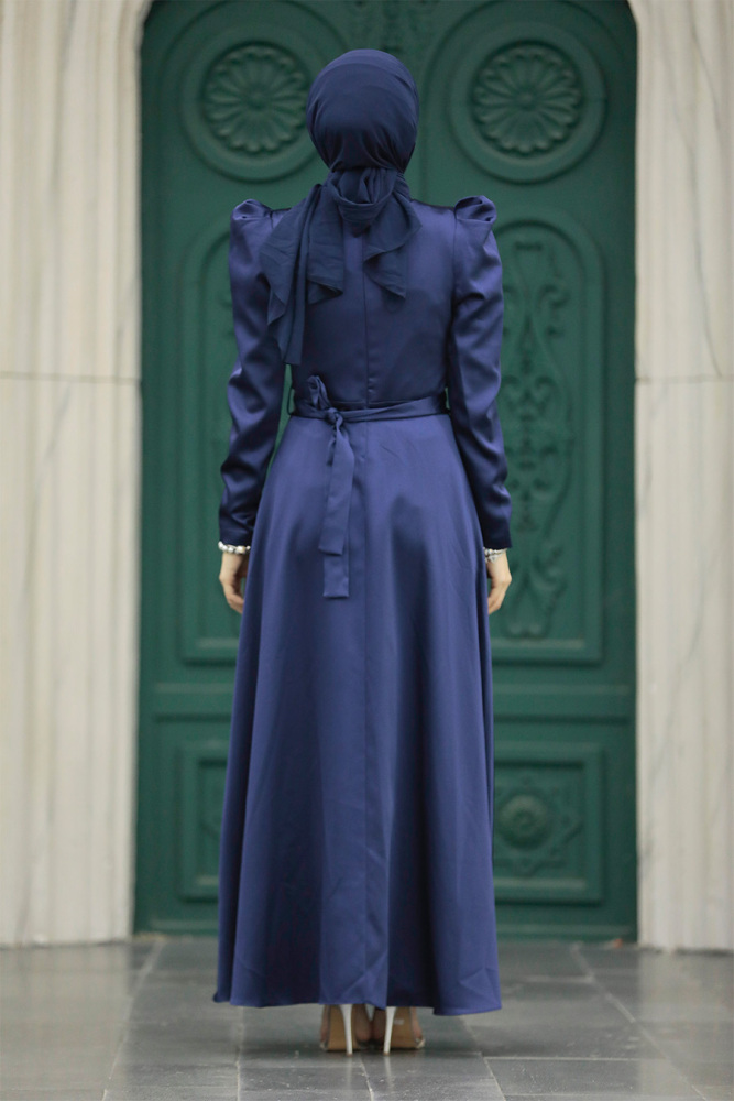 Satin Navy Blue High Quality Dress 7725L - 4