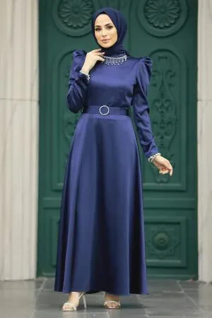 Satin Navy Blue High Quality Dress 7725L - 1