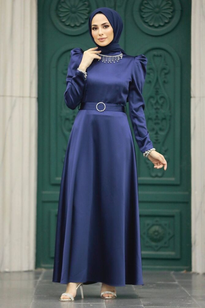 Satin Navy Blue High Quality Dress 7725L - 1