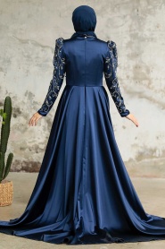 Neva Style - Satin Navy Blue Islamic Clothing Wedding Dress 2282L - Thumbnail