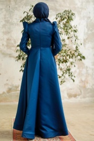 Neva Style - Satin Navy Blue Islamic Engagement Gown 22460L - Thumbnail