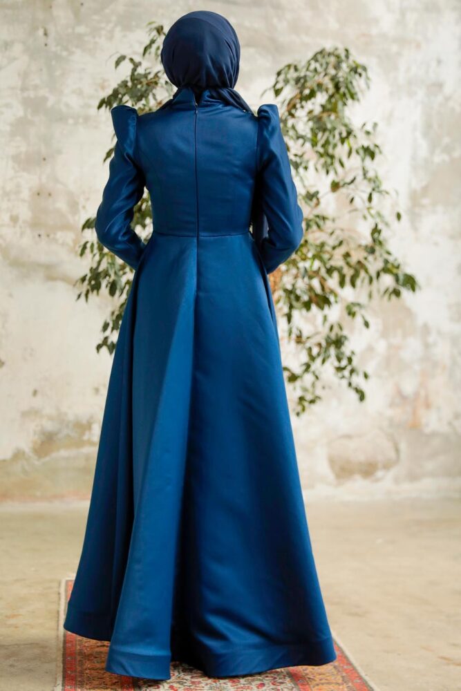 Neva Style - Satin Navy Blue Islamic Engagement Gown 22460L - 2