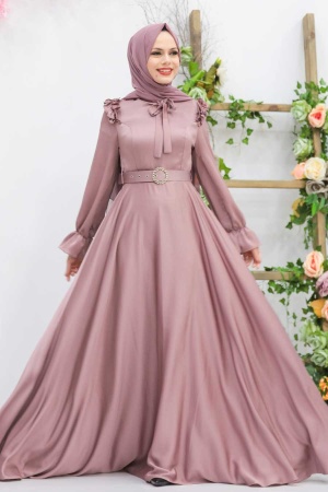 Neva Style -Satin Powder Pink Muslim Bridal Dress 27240PD - 1