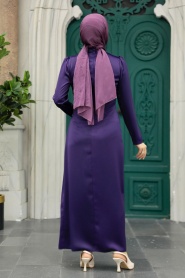 Neva Style - Satin Purple Muslim Bridal Dress 5940MOR - Thumbnail