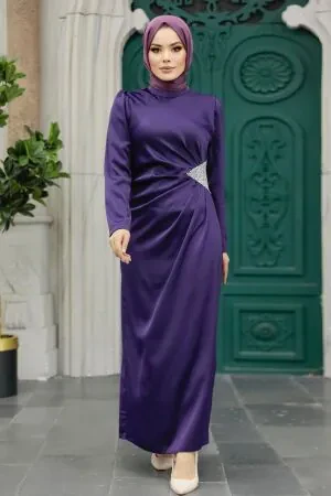 Satin Purple Muslim Bridal Dress 5940MOR 