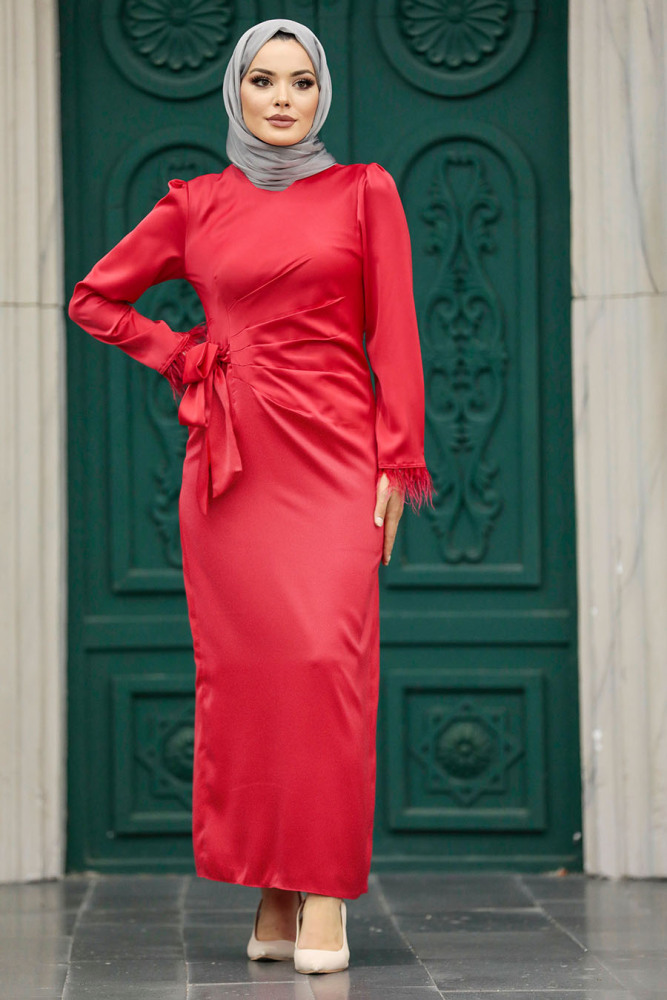 Satin Red Muslim Wedding Gown 5921K - 2