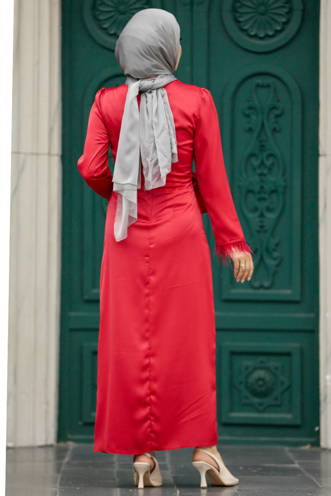 Satin Red Muslim Wedding Gown 5921K - 4