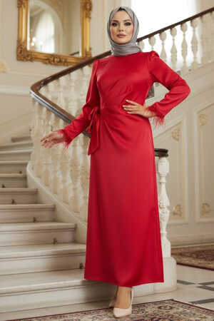 Satin Red Muslim Wedding Gown 5921K - 1