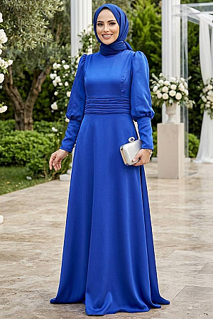 Satin Sax Blue Muslim Bridesmaid Dress 4171SX - 1