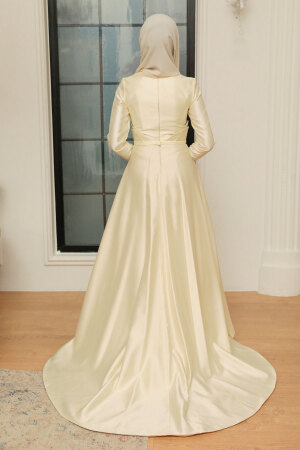 Neva Style - Satin Yellow Muslim Bridesmaid Dress 284SR - 2