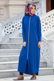 Neva Style - Sax Blue Hijab Coat 1039SX - Thumbnail