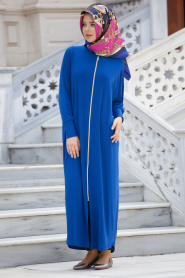 Neva Style - Sax Blue Hijab Coat 1039SX - Thumbnail