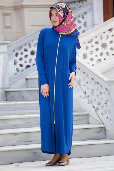Neva Style - Sax Blue Hijab Coat 1039SX - 2
