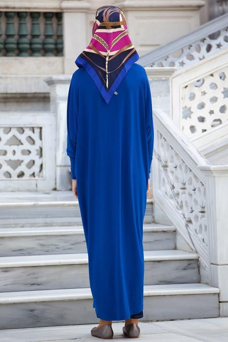 Neva Style - Sax Blue Hijab Coat 1039SX - 3