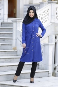 Neva Style - Sax Blue Hijab Coat 130SX - Thumbnail