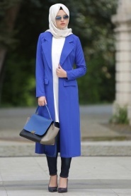 Neva Style - Sax Blue Hijab Coat 5047SX - Thumbnail