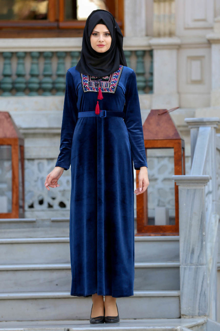 Neva Style - Sax Blue Hijab Dress 13757SX
