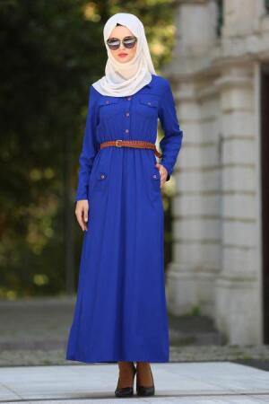 Neva Style - Sax Blue Hijab Dress 3002SX - 1