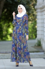 Neva Style - Sax Blue Hijab Dress 7032-06SX - Thumbnail