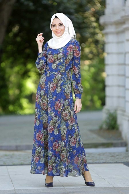 Neva Style - Sax Blue Hijab Dress 7032-06SX
