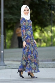 Neva Style - Sax Blue Hijab Dress 7032-06SX - Thumbnail