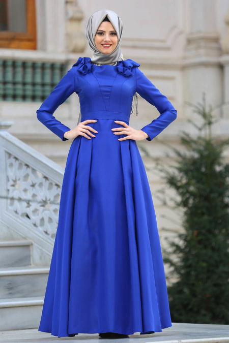 Neva Style - Luxury Sax Blue Muslim Evening Dress 2406SX