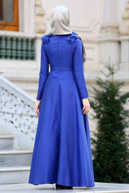 Neva Style - Luxury Sax Blue Muslim Evening Dress 2406SX - 2