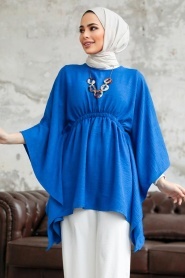 Neva Style - Sax Blue Hijab For Women Poncho 41259SX - Thumbnail