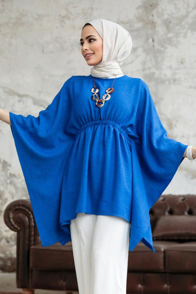 Neva Style - Sax Blue Hijab For Women Poncho 41259SX - 1