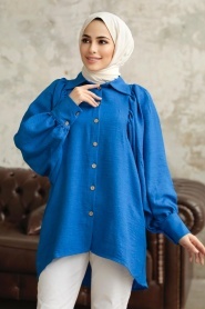 Neva Style - Sax Blue Hijab For Women Tunic 1136SX - Thumbnail