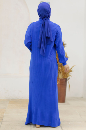 Neva Style - Sax Blue Hijab Maxi Knitwear Dress 4852SX - Thumbnail