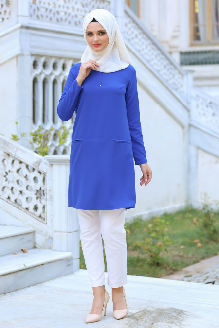 Neva Style - Sax Blue Hijab Tunic 5033SX