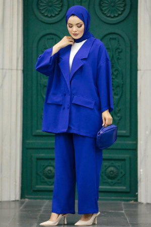 Neva Style - Sax Blue Hijab Turkish Dual Suit 5927SX - Thumbnail