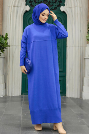 Sax Blue Hijab Turkish Mercerized Dress 10137SX - 2