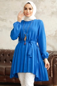 Neva Style - Sax Blue Hijab Turkish Tunic 41233SX - Thumbnail