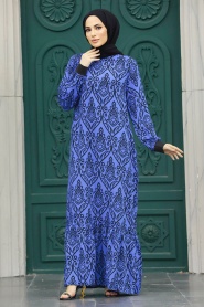 Neva Style - Sax Blue Islamic Clothing Dress 2297SX - Thumbnail