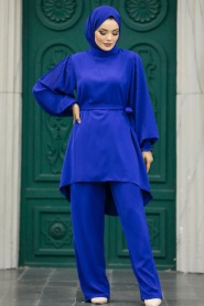 Neva Style - Sax Blue Islamic Clothing Dual Suit 5923SX - Thumbnail