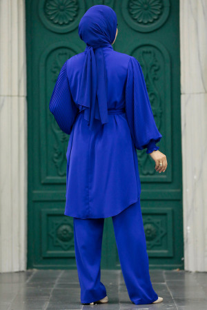 Neva Style - Sax Blue Islamic Clothing Dual Suit 5923SX - Thumbnail