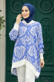Neva Style - Sax Blue Islamic Clothing Tunic 11901SX - Thumbnail