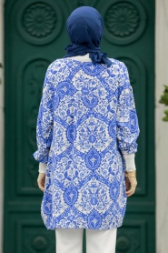 Neva Style - Sax Blue Islamic Clothing Tunic 11901SX - Thumbnail
