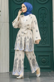 Neva Style - Sax Blue Islamic Clothing Dual Suit 3212SX - Thumbnail