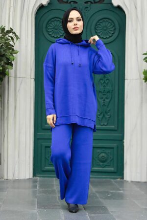 Sax Blue Knitwear Islamic Clothing Dual Suit 25030SX - 1
