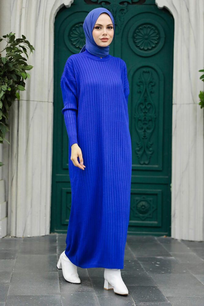 Neva Style - Sax Blue Knitwear Modest Dress 20161SX - 1