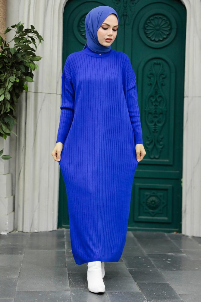 Neva Style - Sax Blue Knitwear Modest Dress 20161SX - 2